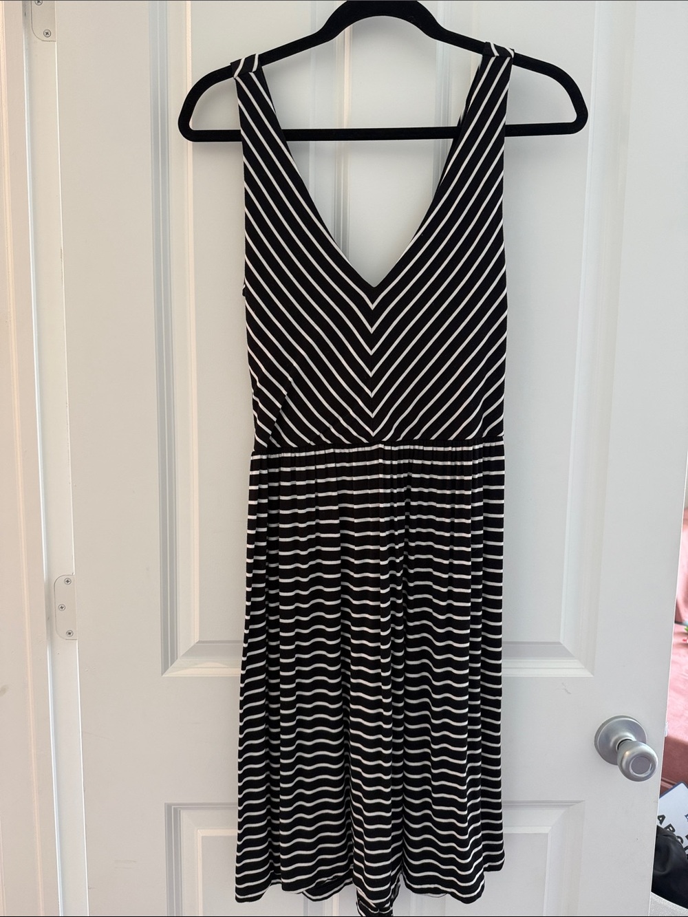 LOFT Sleeveless  L Black & White Stripe Dress Women's
